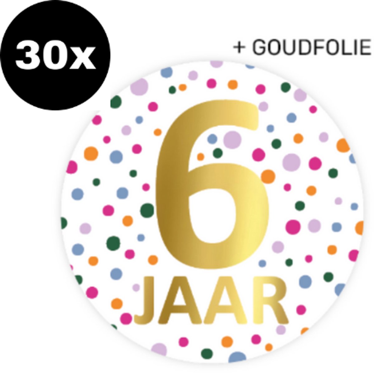 30x ZOETTT Sluitsticker Hoera 6 jaar! | Confetti | 50 mm | Traktatiesticker Hoera | Cadeausticker | Sluitzegel | Sluitsticker | Traktatie - Verjaardag - Feest | Kinder traktatie
